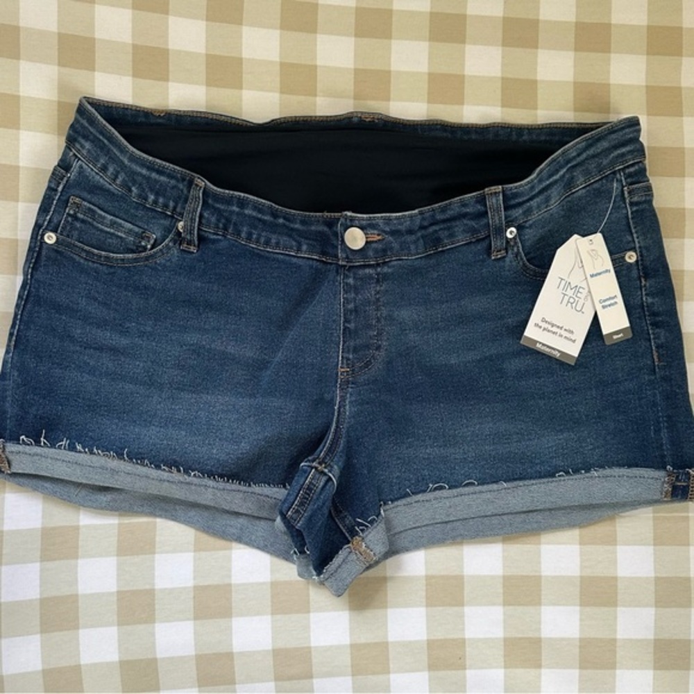 NWT Time and Tru Women's Maternity Dark Blue Jean Shorts Size XL